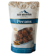 Bag of Blue Mountain Pecans with pecan illustrations on a white background